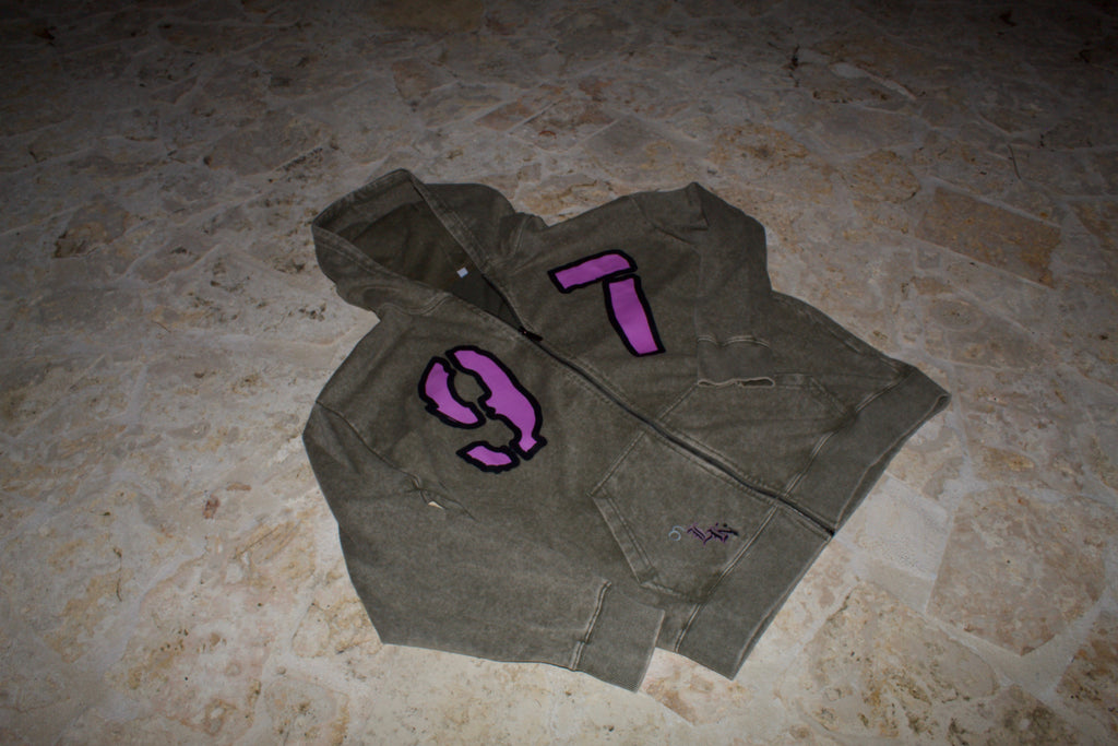Green washed zip up hoodie 97
