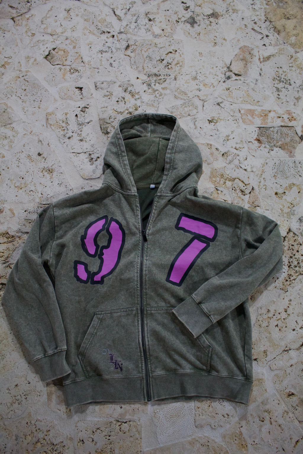 Green washed zip up hoodie 97
