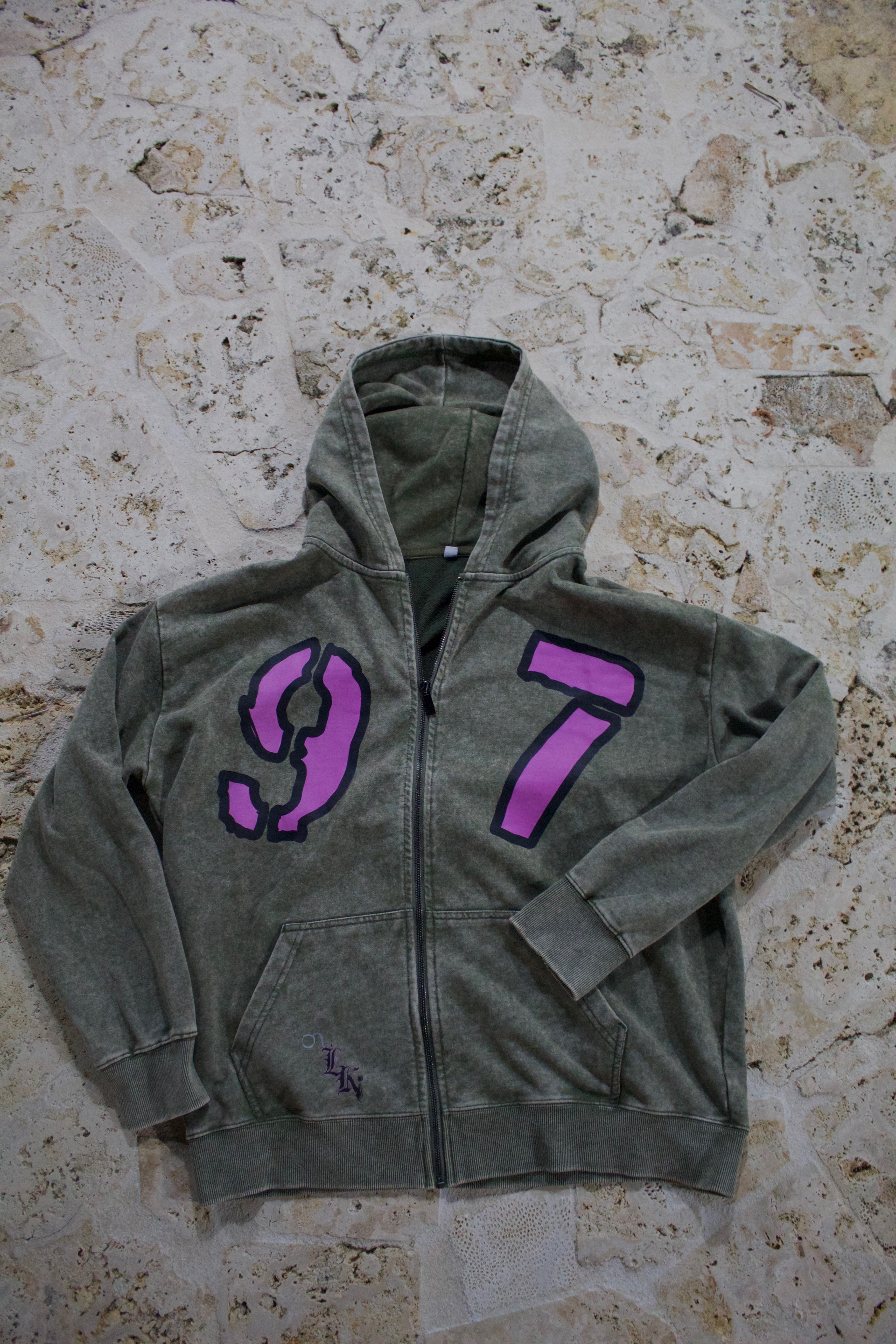 Green washed zip up hoodie 97